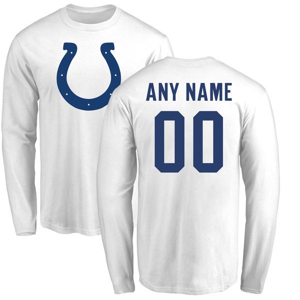 Men Indianapolis Colts NFL Pro Line White Custom Name and Number Logo Long Sleeve T-Shirt->nfl t-shirts->Sports Accessory